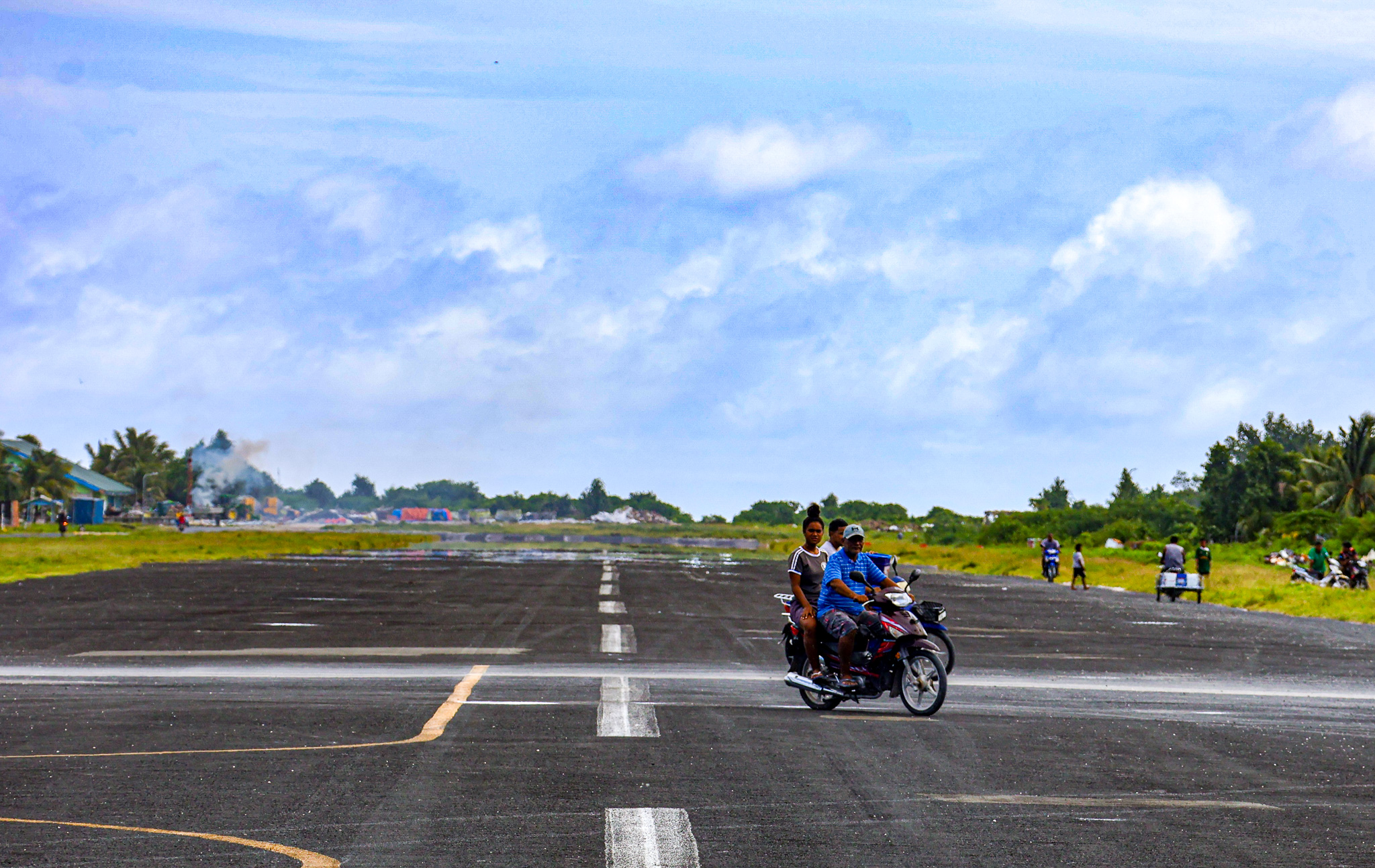 Tuvalu airstrip used as a community road